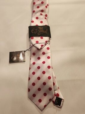 E.J. Samuel Pink Silk Tie with Red Polka Dots nwt